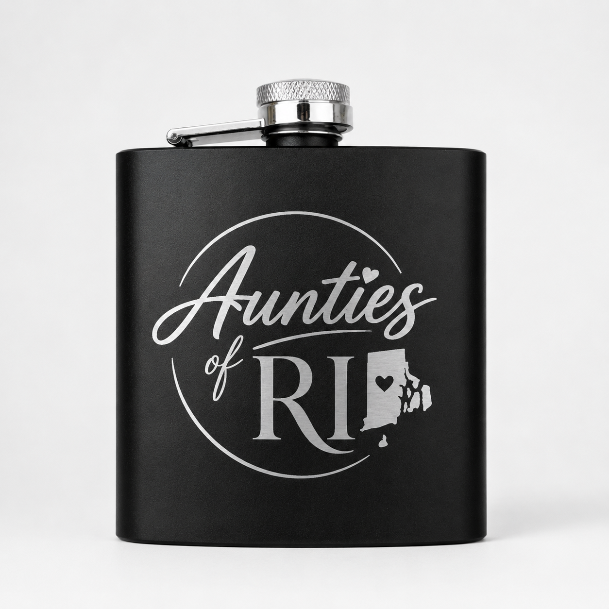 Aunties of RI Logo Hip Flask, Official Collab, Fox Marks the Spot