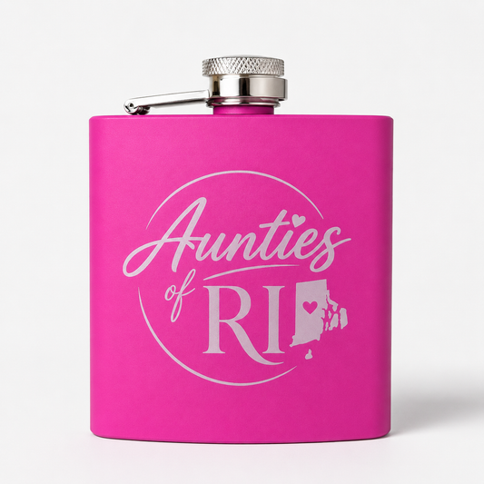 Aunties of RI Logo Hip Flask, Official Collab, Fox Marks the Spot