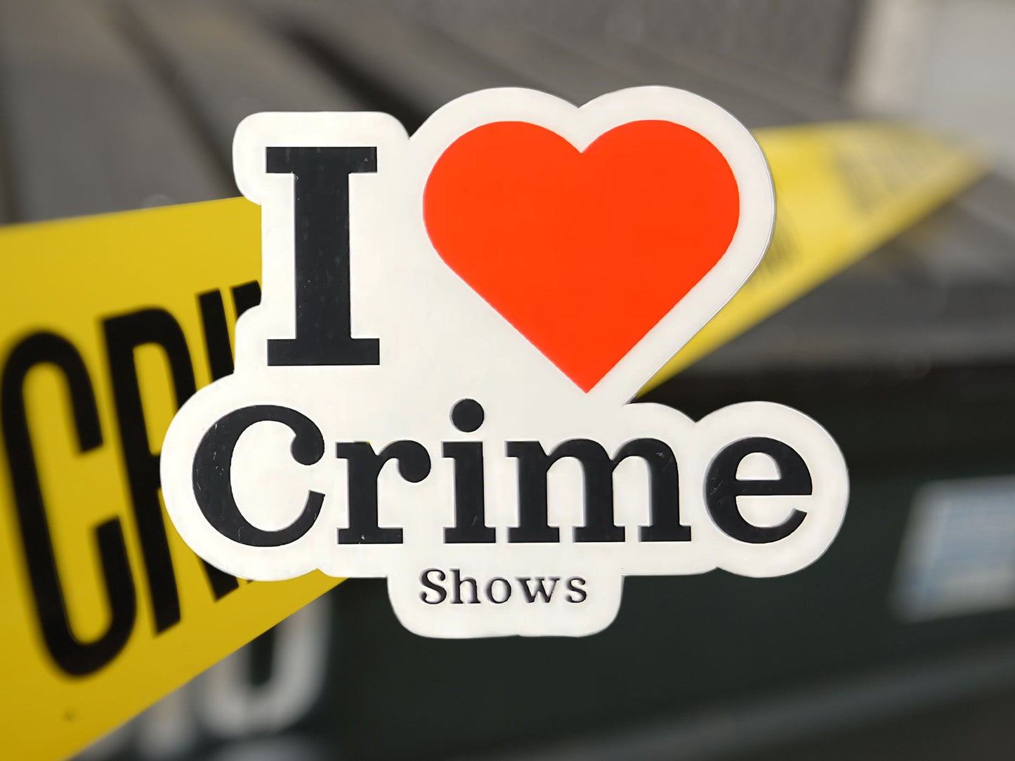 I Love Crime Pun Sticker - Perfect for Laptops, Water Bottles, & More