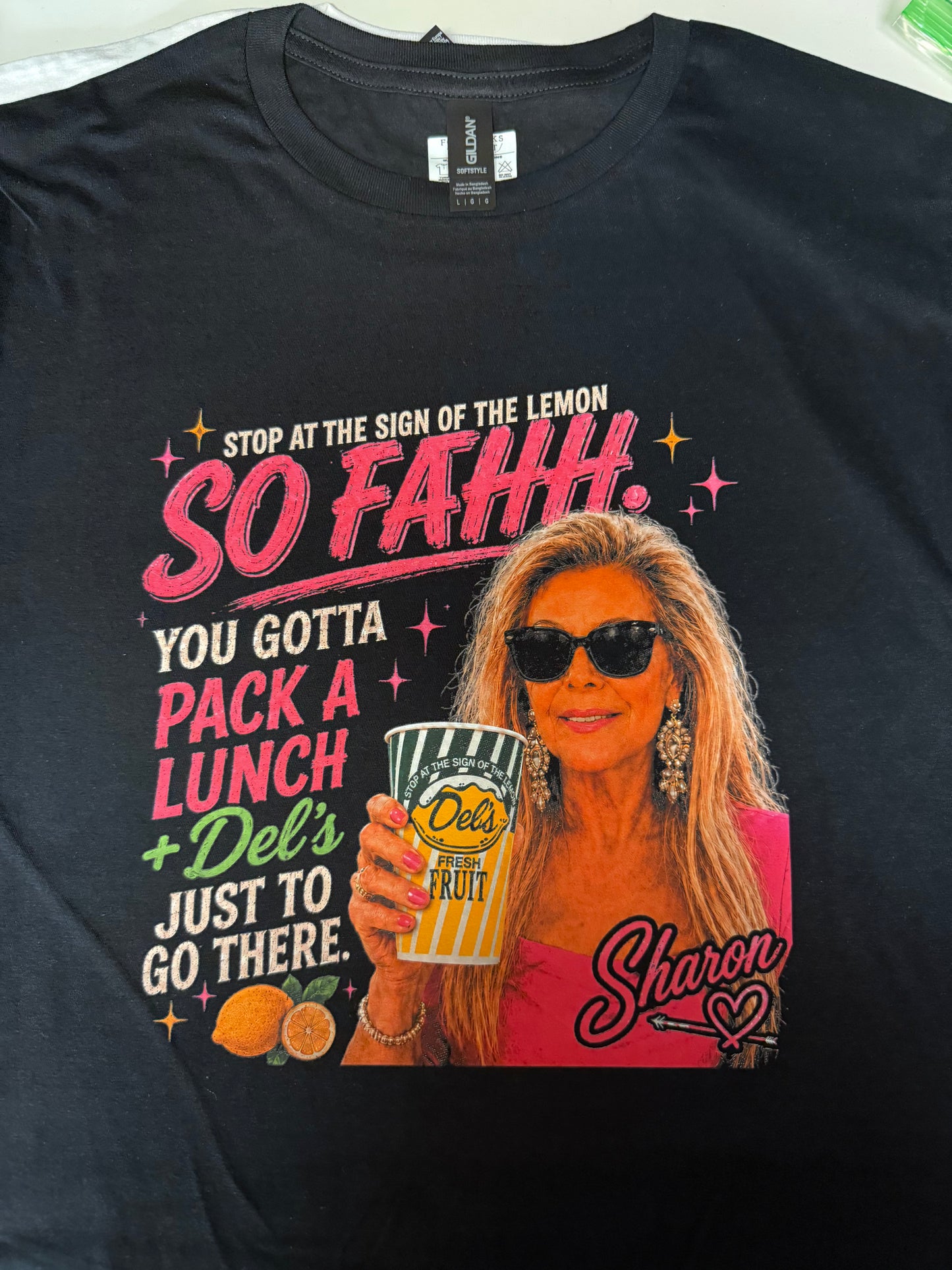 Official SO FAHH. PACK A LUNCH + DEL'S. (Sharon Edition) Unisex Tee